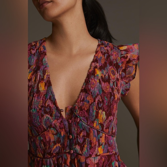 ❌❌SOLD❌❌ANTHROPOLOGIE The Peregrine Midi Dress medium in purple motif - Picture 4 of 14